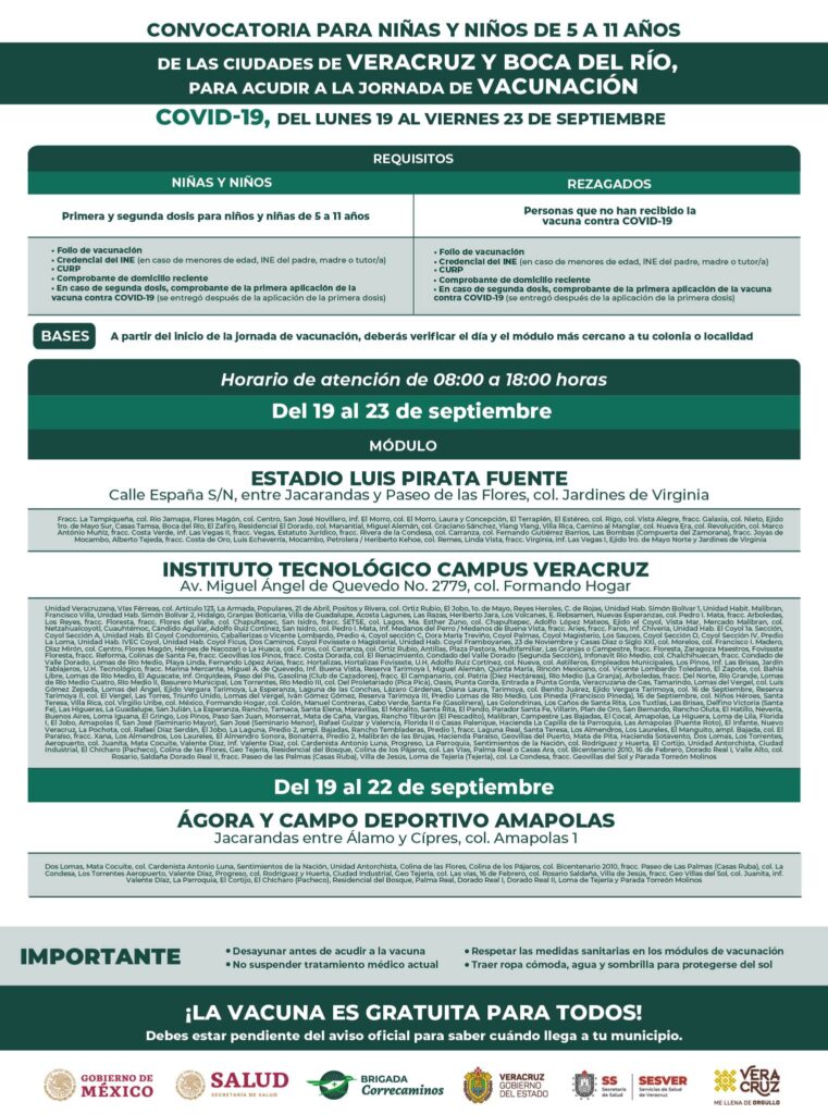 Jornada de vacunación segunda dosis para niños y niñas de 5 a 11 años –  Salud Veracruz